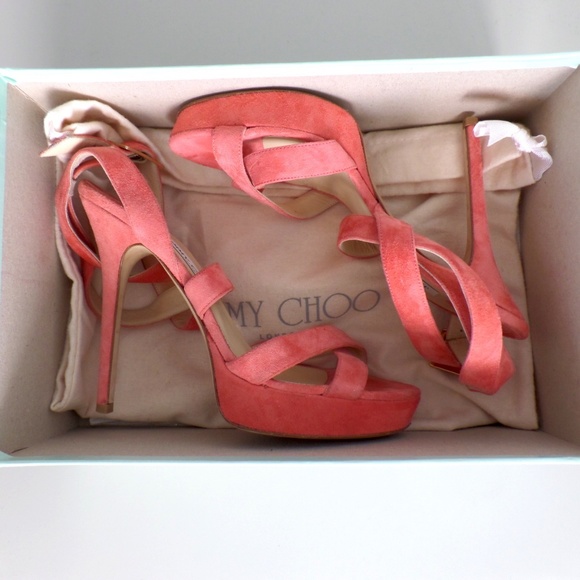 Pink Suede Open Toe Jimmy Choo Heels - Picture 3 of 4